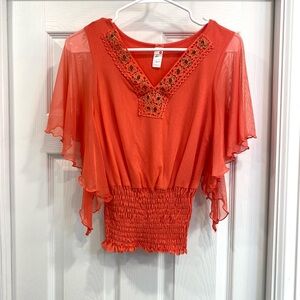 Elegant Orange Blouse with Embroidered Detail